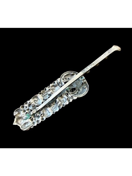 Vintage Sterling Silver Leaf Art Nouveau Hair Barrette Clip 2.5” main image 5